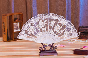 Abanico de Encaje para Mujer, Elegante, de Algodón, Hecho a Mano, de Seda, Abanico Plegable para Boda - Product Image 3