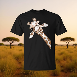 T-shirt con illustrazione di giraffa curiosa, design grafico unisex per adulti, taglia media - Product Image 3