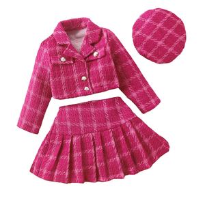 4-7 yıl sonbahar ve kış 2025 kız ekose elbise çocuk tatlı küçük koku kalınlaşmış takım etek + şapka 3-piece Set - Product Image 1