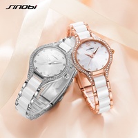 Sinobi, reloj de lujo para mujer, banda de cerámica, nueva tendencia, reloj de pulsera para mujer, PVD, chapado en oro rosa, Zirconia cúbica, abalorios de diamantes
