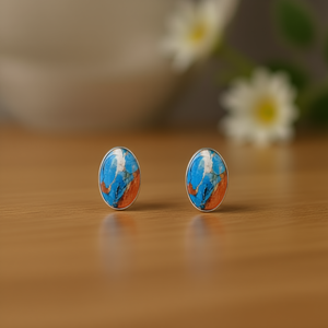 Orecchini a Perno E4774 in Turchese, Placcati in Oro Bianco, Montatura in Lega, Gioielli Unisex Classici alla Moda - Product Image 2