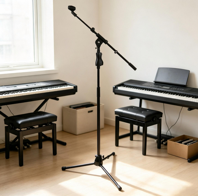 Adjustable Height Microphone Stand Heavy-Duty Floor Mic Stand with Tripod Base Telescopic Boom Arm for Karaoke/Stage