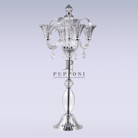 Candelabre de style français en cristal transparent à 4 branches pour mariage, avec support à fleurs, centre de table