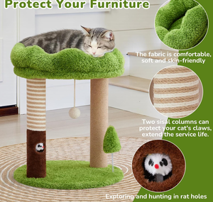 2026 Pohon Kucing Kayu Mewah Terlaris Bentuk Rumput Hijau Pohon Kucing Kayu Solid Penangkap Kucing - Product Image 6