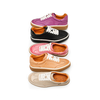 Chaussures de marche à lacets pour femmes avec empeigne en cuir véritable, antidérapantes, talon plat