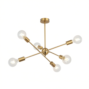 Lustre Sputnik moderne à 6 lumières en laiton brossé pour couloir et salle à manger - Product Image 1