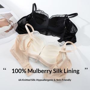 Reggiseno da donna in seta di gelso ultra-sottile, sexy, a mezza coppa, con misurazione, senza ferretto, push-up, regolabile, in pizzo color mandarino - Product Image 3