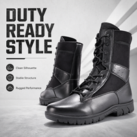 Bottes tactiques d'entraînement pour hommes, noires, à tige haute, protection de la cheville, dessus en cuir et toile, adhérence stable, semelle extérieure en caoutchouc antidérapante
