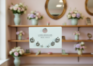 Orecchini a Perno in Argento Lianlianxuan a Forma di Fiore con Zirconi Incastonati, Set Regalo di Gioielli alla Moda per Donne - Product Image 2