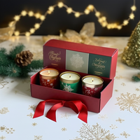 Boîte d'emballage en verre personnalisée de luxe avec logo, coffret cadeau de bougies de Noël, ensemble de 3 pièces
