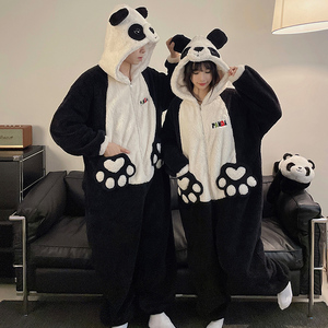 <span class=keywords><strong>Pyjama</strong></span> une pièce pour couple Automne et hiver Peluche épaissie Cartoon <span class=keywords><strong>Panda</strong></span> Vêtements Zipper Hooded Pyjamas Sleepwear Setsv - Product Image 1