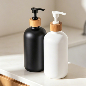 Anneau en bambou noir blanc shampooing en plastique bouteille vide matériau PET pour stocker le shampooing pour emballage cosmétique - Product Image 1