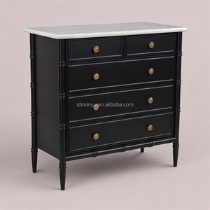 Moderne Hochwertige Holz-<span class=keywords><strong>Kommode</strong></span> mit 5 Schubladen Antik Schwarze Eiche Holzkommoden mit Marmorplatte Schlafzimmer-Set Möbel - Product Image 2