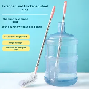 Brosse multifonctionnelle à long manche de 70 cm pour le nettoyage des bouteilles et des conteneurs, idéale pour les seaux d'eau purifiée et les fûts. - Product Image 2