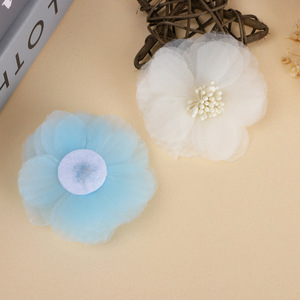 Accessoires pour cheveux en organza, fleurs en tissu faites à la main de 6 cm pour mariage, pinces à cheveux DIY, couronnes, guirlandes, diadèmes - Product Image 3