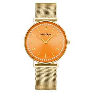 Reloj de Cuarzo para Mujer OEM, Acero Inoxidable, Fábrica China, Elegante Correa de Malla Dorada, Esfera de Cristal de Zafiro, Regalo para Damas en Cualquier Ocasión - Product Image 6