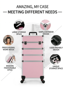 Valise de maquillage professionnelle avec trolley, grande capacité, boîte à cosmétiques multi-couches pour maquilleurs, techniciens ongulaires et artistes tatoueurs - Product Image 5