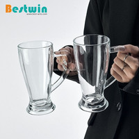 Gobelet à boisson en polycarbonate plastique transparent réutilisable de 500 ml (17 oz) avec poignée, pour boissons, bière