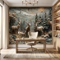 Papier peint mural 3D en relief avec paysage de cerfs de la forêt, style vintage, pour salon, chambre à coucher, décoration murale de la maison