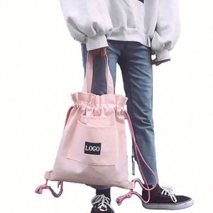 Wholesale Solid Color Design Recycled Travel Custom Logo Cotton Canvas String <b>Drawstring</b> Shopping Tote <b>Backpack</b> - Product Image 4