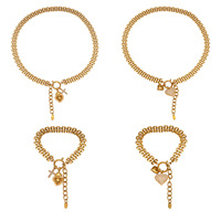 Ensemble collier et bracelet en acier inoxydable plaqué or, chaîne épaisse, pendentif cœur croix, style hip hop streetwear, cadeau unisexe