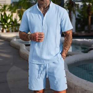 Camisa Guayabera de Fibra de Bambú para Hombre, Cuello Henley, Color Sólido, Estilo Europeo Americano, Casual de Verano, Venta Caliente Transfronteriza - Product Image 4