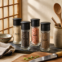 Pot à épices en verre transparent de qualité supérieure avec couvercle broyeur noir, logo personnalisé, pour assaisonnement de cuisine, poivre et sel