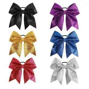 7 pollici Jumbo Glitter Girls' Cheerleading Bow accessori per capelli grande fiocco per capelli con fiocco elastico nero Bobbles per capelli