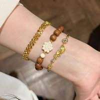 Nouveau Bracelet Tressé Rétro Chinois 2026 en Corde Marron avec Pièce Koi Brossée et Strass, Ensemble de Bijoux Premium