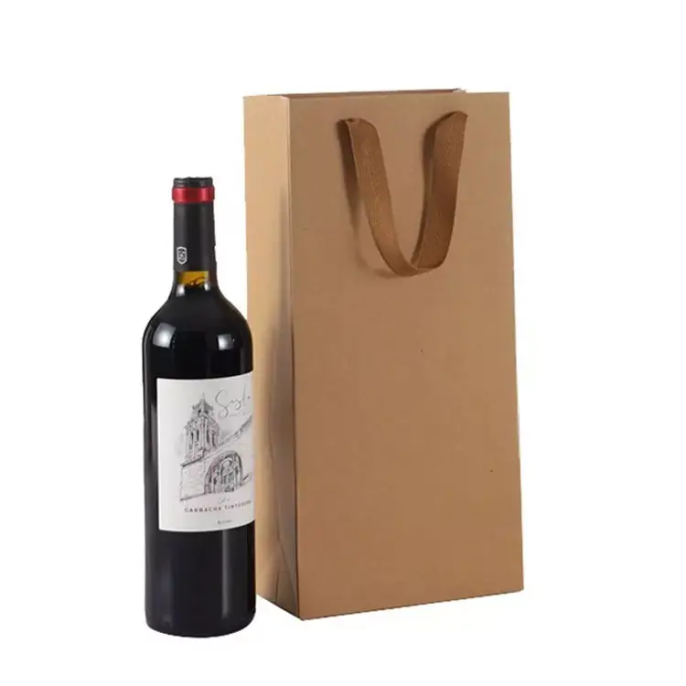 Saco de papel para embalagem de vinho tinto, sacola de vinho tinto com embalagem de mão