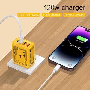 120W Intelligent Plug Dual <b>Type</b>-<b>C</b>+dual <b>USB</b> Multi Port <b>Adapter</b> EU US UK Plug Mobile Phone Charger - Product Image 4
