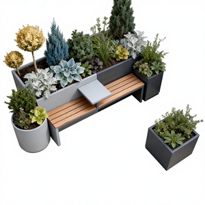 Fioriera da Esterno in Acciaio Inox con Panchina, Vaso Moderno e Semplice da Terra per Cortile e Villa - Product Image 1