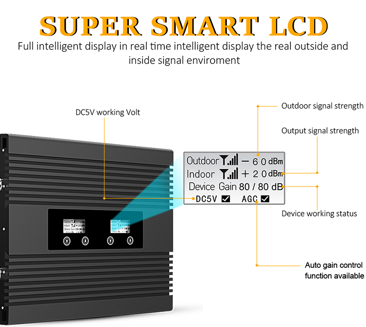 Repetidor do impulsionador do sinal do telefone da faixa 900/1800/2100MHz do impulsionador de ATNJ 2G 3G 4G tri com exposição dois LCD