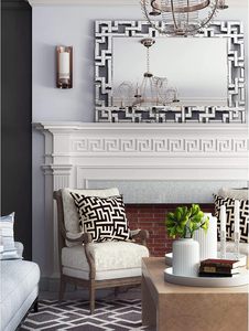 Modern European Living Room Wooden Decorative <b>Silver</b> Square <b>Wall</b> <b>Mirror</b> 4mm Thick Large Luxury Console USB Light Hanging - Product Image 6