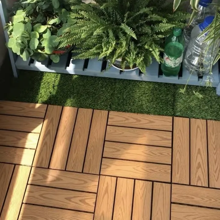 APBM Prix de gros Plancher de jardin à emboîtement Carreaux de terrasse en bois composite pour piscine Carreaux de terrasse en bois composite