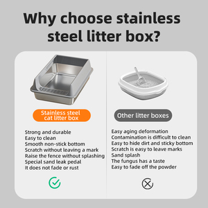 60cm Large Capacity Stainless Steel Cat <strong>Litter</strong> <strong>Box</strong> &amp; <strong>Accessories</strong> Non Slip Semi-Enclosed High Quality Manufacture Cat Toilet - Product Image 2
