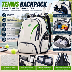 Waterproof Tennis <b>Backpack</b> , Ventilated Shoe Compartment & Insulated Pocket , Professional Racquet Sports Gear Organizer - Product Image 1