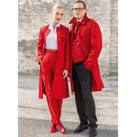 Uniforme de stewardesse australienne sur mesure, design de veste longue rouge, pantalon, jupe et chemise blanche