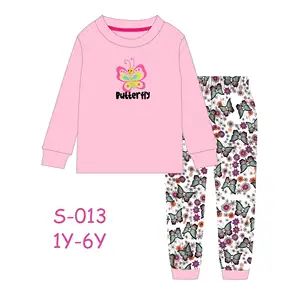 Caluby brand new long-sleeved trousers round neck children's pajamas for girls 1-6 years 100% cotton pajamas wholesale