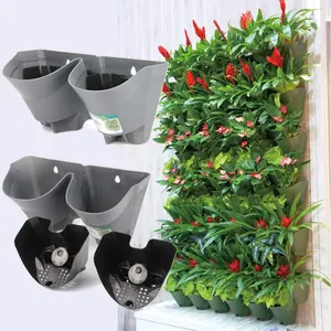 Pots de fleurs en plastique verticale à 2 poches, pièces, conteneur en PP suspendu, Pot de planteur mural pour jardin, vente en gros