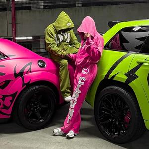 Özel eşofman % 100% pamuk fransız Terry ekran baskılı kapüşonlu svetşört ve Sweatpants erkekler için Set sıkıntılı yama asit yıkama eşofman - Product Image 3