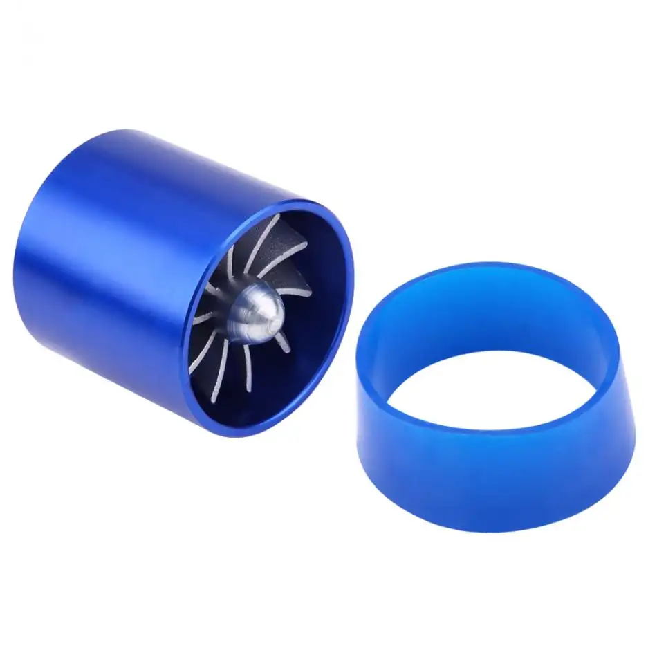 SUPERCHARGER DUAL Double Turbonator Cold AIR INTAKE Fuel Saver Charger Fan ,Blue Air Intake Fan Fuel Saver