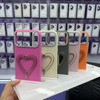Coque mate pastel pour iPhone 18 Pro Max, support miroir cœur, protection antichoc avec strass pour appareil photo, pour filles