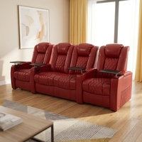 Canapé de cinéma moderne quatre places en cuir véritable avec structure en bois, mousse à mémoire de forme, inclinable et personnalisable