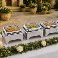 Plat de service de luxe en acier inoxydable doré avec fenêtre, chauffe-plats électriques 9L pour restaurant, buffet et présentation