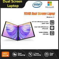 Ordinateur portable professionnel 14 pouces à double écran tactile, Intel N95, rotation à 360 degrés, double écran 2K, personnalisé, 1 To DDR4, nouveau, disque dur 512 Go