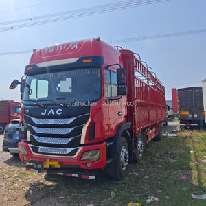 Camión <span class=keywords><strong>de</strong></span> Carga con Plataforma JAC K5 6X2 Rojo Usado, 270-300HP Diésel Euro2, Camión con Barandas para Transporte <span class=keywords><strong>de</strong></span> Ganado, Frutas, Verduras y Logística - Product Image 1