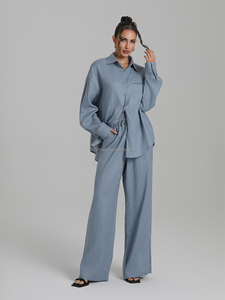 Elegante Set da <span class=keywords><strong>donna</strong></span> Color pelle di <span class=keywords><strong>lino</strong></span> a maniche lunghe camicia tinta unita <span class=keywords><strong>pantaloni</strong></span> <span class=keywords><strong>larghi</strong></span> stile Casual per il pendolarismo di <span class=keywords><strong>lino</strong></span> 100% - Product Image 5