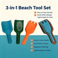 TOMMABO Ensemble d'outils de plage 3-en-1 pour enfants, 3 pièces : pelle à sable, tamis et râteau, jouets d'extérieur pour la plage et la boîte à sable