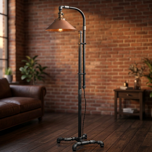 Industrial Floor Lamp Iron Pipe Construction Adjustable Height <b>Black</b> Metal <b>Shade</b> LED E27 Base 6000K Daylight Living Room Use - Product Image 4